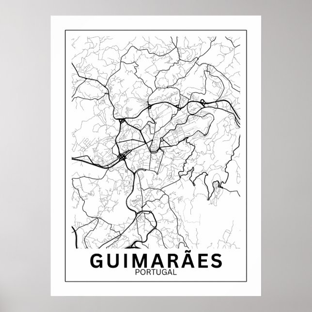 Poster Mapa Da Cidade Guimarães Estilo Linha Clássico (Frente)