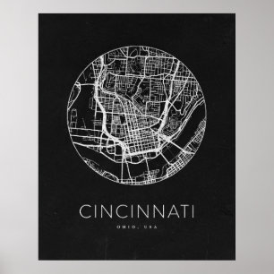 Poster Mapa da cidade minimalista de Cincinnati
