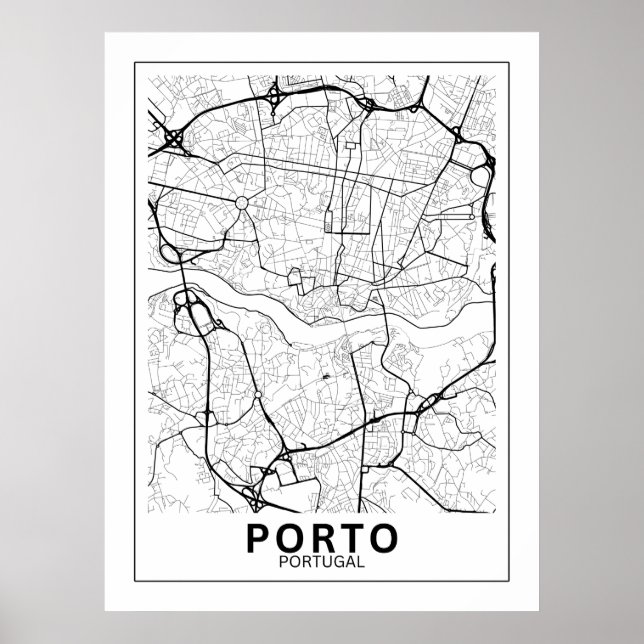 Poster Mapa Da Cidade Porto Estilo Linha Clássico (Frente)