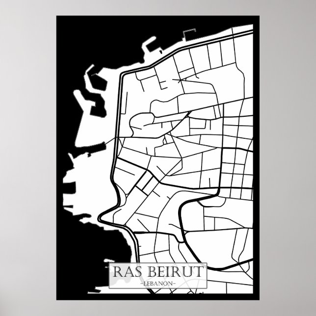 Poster Mapa da Cidade Ras Beirute Líbano (Frente)