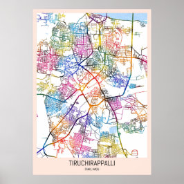 Poster Mapa da Cidade Tiruchirappalli Tamil Nadu