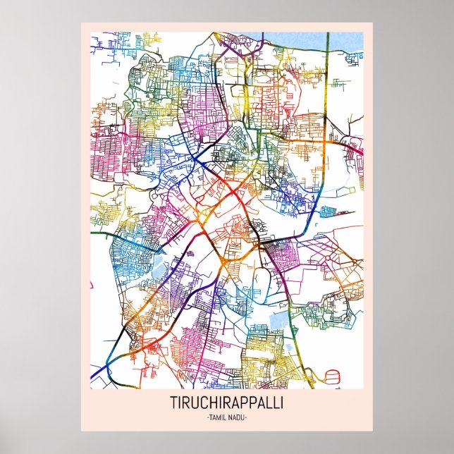 Poster Mapa da Cidade Tiruchirappalli Tamil Nadu (Frente)