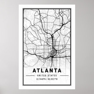 Poster Mapa da Cidade Viagem da Atlanta Georgia USA