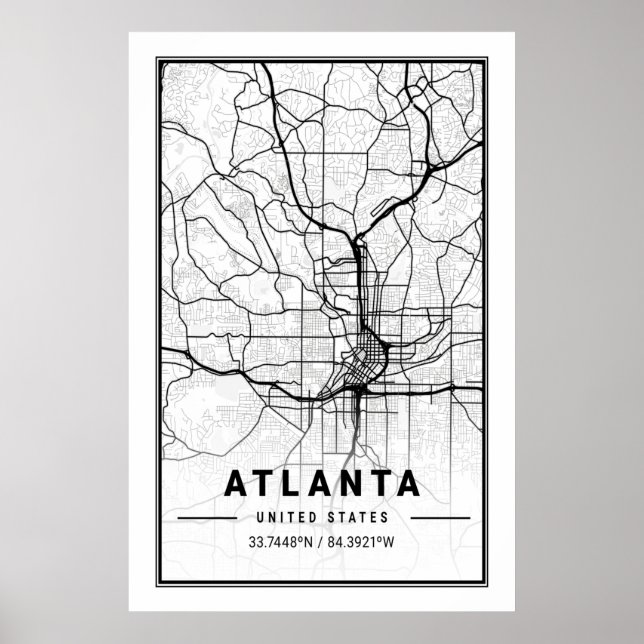 Poster Mapa da Cidade Viagem da Atlanta Georgia USA (Frente)
