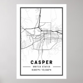 Poster Mapa da Cidade Viagem da Cidade do Casper Wyoming