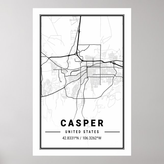 Poster Mapa da Cidade Viagem da Cidade do Casper Wyoming  (Frente)