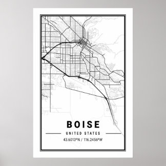 Poster Mapa da Cidade Viagem de Boise Idaho EUA