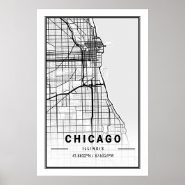 Poster Mapa da Cidade Viagem de Chicago Illinois EUA