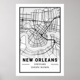Poster Mapa da Cidade Viagem de Cidades de Nova Orleans, 