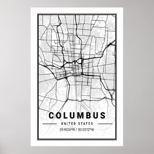 Poster Mapa da Cidade Viagem de Columbus Ohio