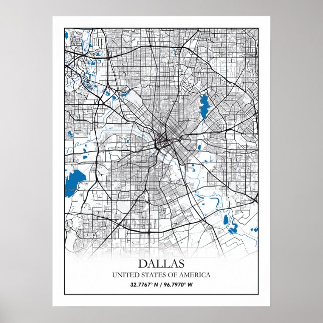 Poster Mapa da Cidade Viagem de Dallas Texas USA (Frente)