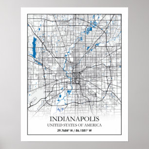 Poster Mapa da Cidade Viagem de Indianapolis Indiana EUA