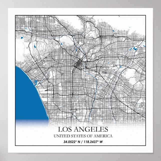 Poster Mapa da Cidade Viagem de Los Angeles California (Frente)