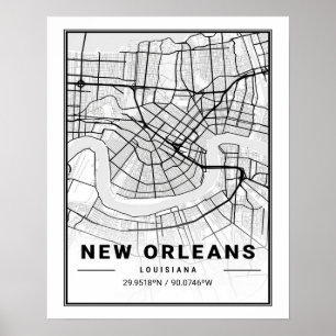 Poster Mapa da Cidade Viagem de Nova Orleans Louisiana EU