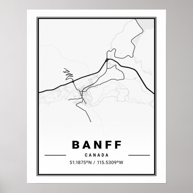 Poster Mapa da Cidade Viagem do Banff Alberta Canada (Frente)