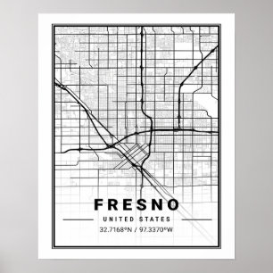 Poster Mapa da Cidade Viagem do Fresno California USA