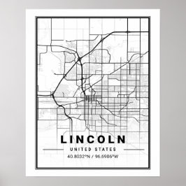 Poster Mapa da Cidade Viagem do Lincoln Nebraska USA