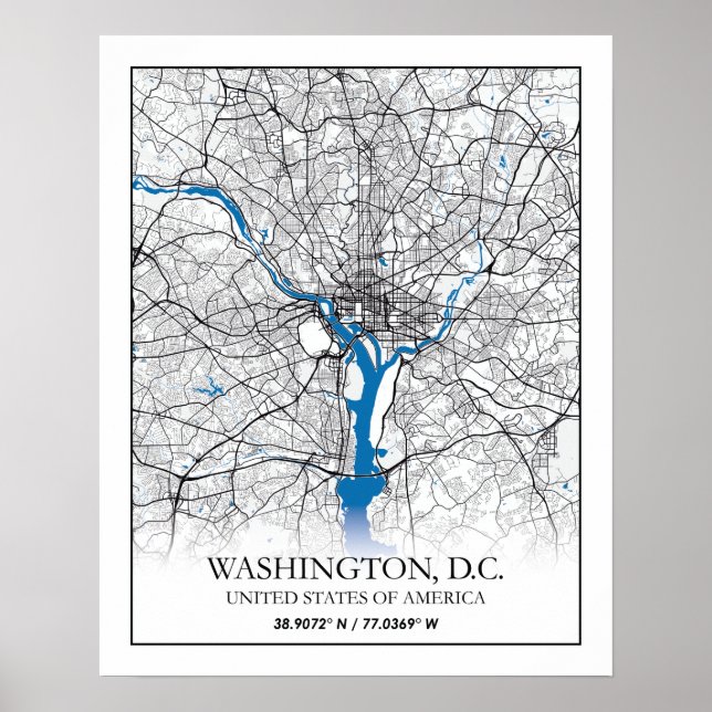 Poster Mapa da Cidade Viagem dos EUA em Washington DC (Frente)