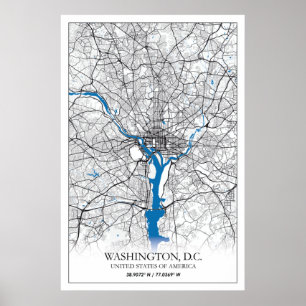 Poster Mapa da Cidade Viagem dos EUA em Washington DC