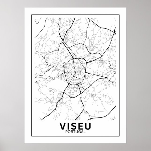 Poster  Mapa Da Cidade Viseu Estilo Linha Clássico (Frente)