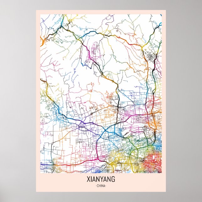 Poster Mapa da Cidade Xianyang China (Frente)