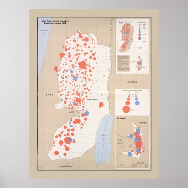 Poster Mapa da Cisjordânia e de Jerusalém Oriental (1992) (Frente)