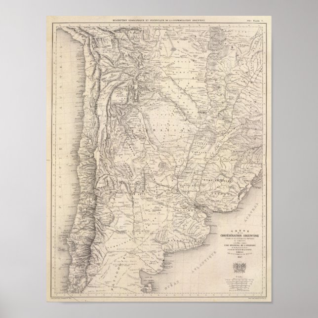 Pôster Mapa da Confederação Argentina (Frente)
