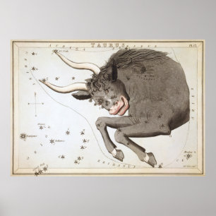 Poster Mapa da constelação de Vintage Taurus (1825)