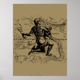 Poster Mapa da constelação do Aquário por Hevelius