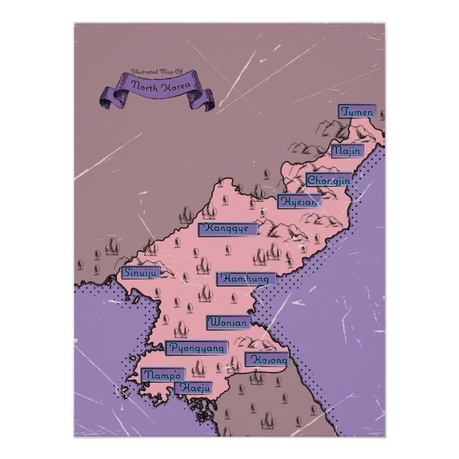 Pôster Mapa da Coreia do Norte (Frente)