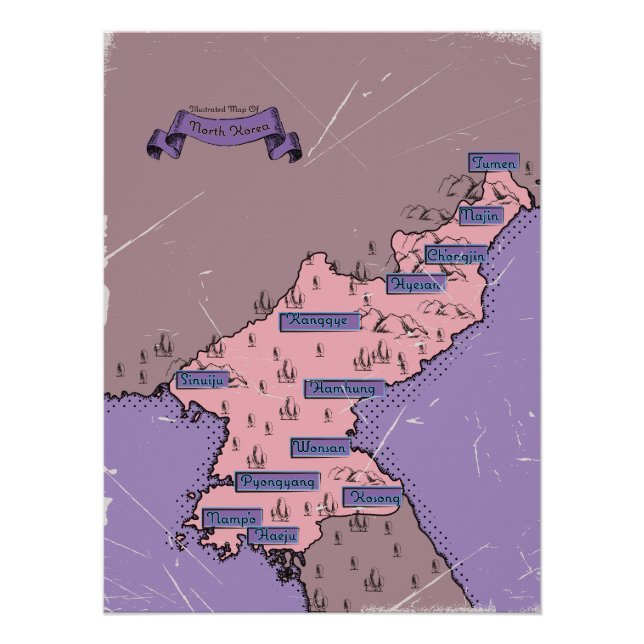 Pôster Mapa da Coreia do Norte (Frente)