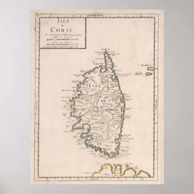 Poster Mapa da Córsega França (1697) (Frente)