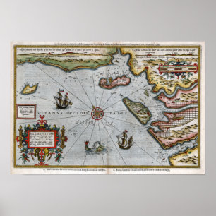 Poster Mapa da Costa Francesa de 1586
