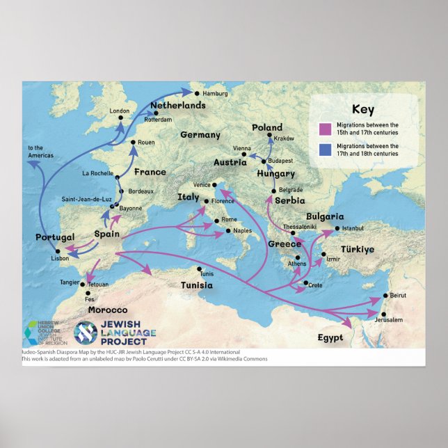 Poster mapa da diáspora do judeu-espanhol (Frente)