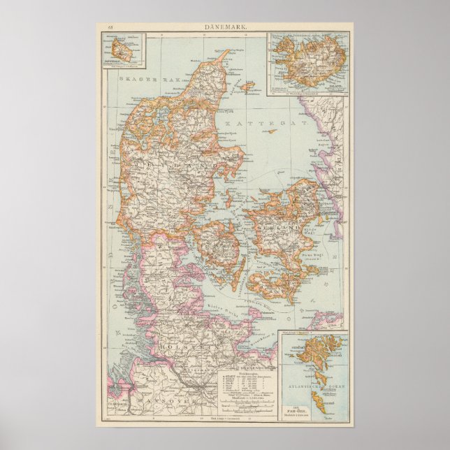 Pôster Mapa da Dinamarca (Frente)