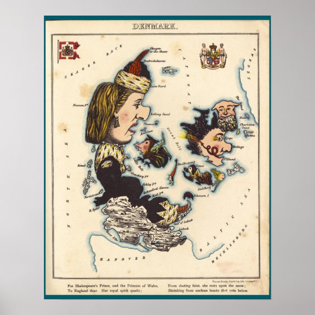 Poster Mapa da Dinamarca (1868) (Frente)