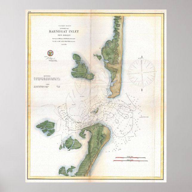 Pôster Mapa da entrada de Barnegat (1865) (Frente)