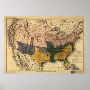 Pôster Mapa da era da guerra civil dos Estados Unidos (em