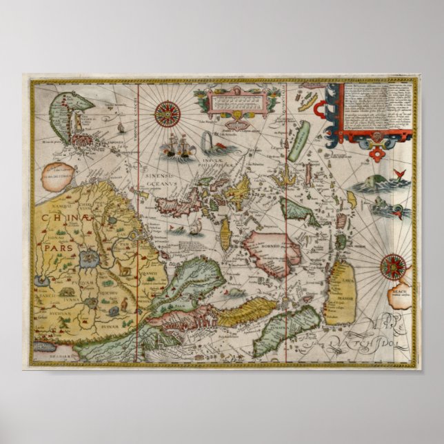 Pôster Mapa da era do renascimento na Ásia em 1596 (Frente)