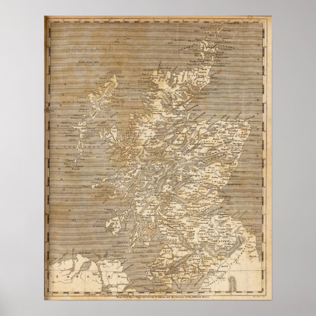Pôster Mapa da Escócia por Arrowsmith (Frente)