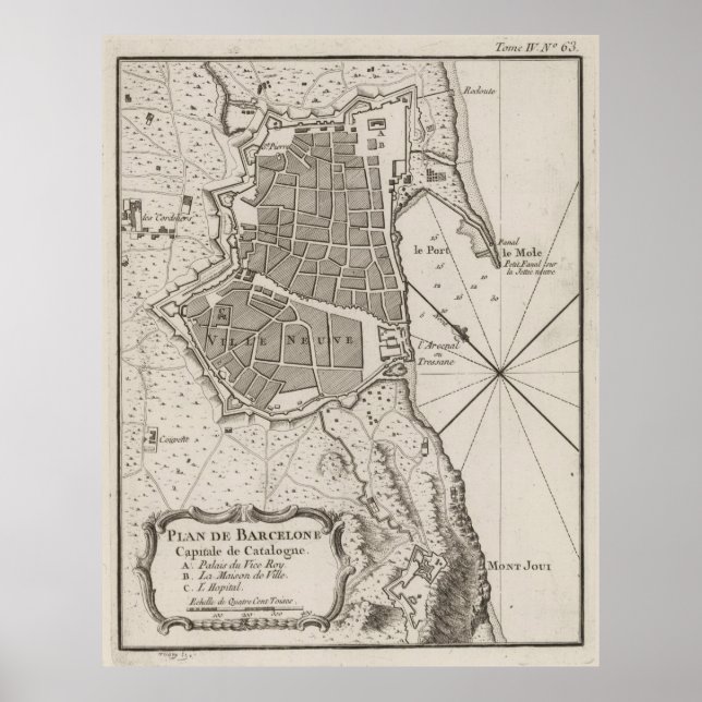 Pôster Mapa da Espanha de Barcelona (1764) (Frente)
