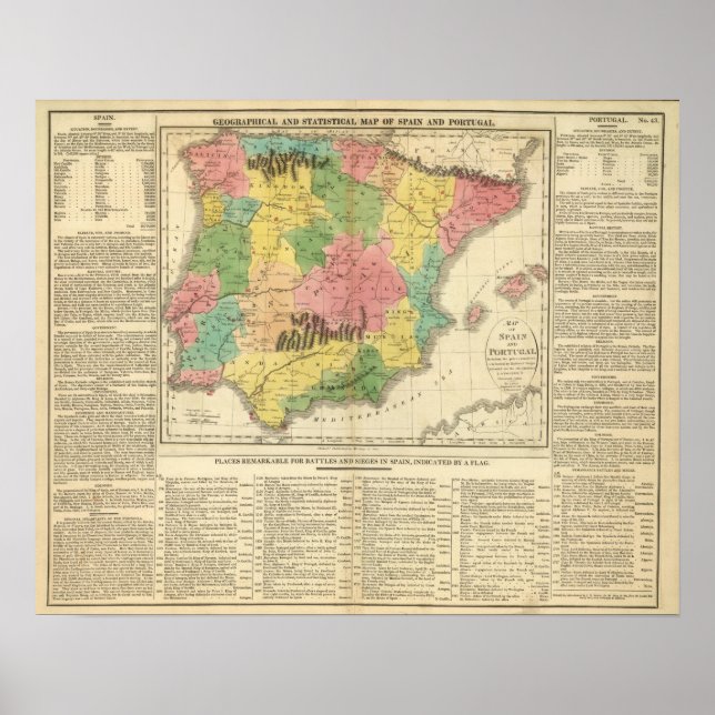 Pôster Mapa da espanha e da Cronologia em Portugal (Frente)