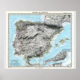 Poster Mapa da Espanha e de Portugal (1891)