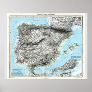 Poster Mapa da Espanha e de Portugal (1891)
