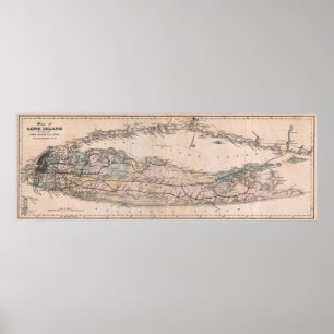 Poster Mapa da estrada de ferro de Long Island NY do