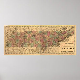 Pôster Mapa da estrada de ferro de Tennessee do vintage