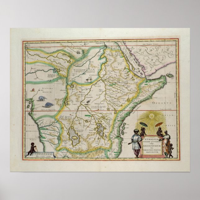 Poster Mapa da Etiópia mostrando cinco estados africanos (Frente)