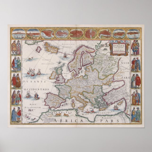 Pôster Mapa da Europa 1630 (Frente)