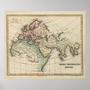 Poster mapa da Europa, África Norte e Sudeste Asiático
