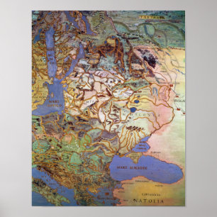 Pôster Mapa da Europa Central